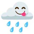 Wolke mit Regen + sich die Lippen leckendes Gesicht