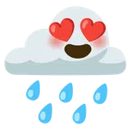 Wolke mit Regen + lächelndes Gesicht mit herzförmigen Augen