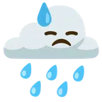 Wolke mit Regen + bedrücktes Gesicht mit Schweiß