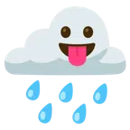 Wolke mit Regen + Gesicht mit herausgestreckter Zunge