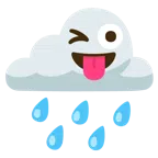 Wolke mit Regen + zwinkerndes Gesicht mit herausgestreckter Zunge