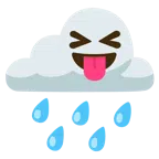 Wolke mit Regen + Gesicht mit herausgestreckter Zunge und zusammengekniffenen Augen