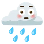 Wolke mit Regen + errötetes Gesicht mit großen Augen