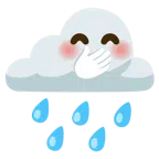 Wolke mit Regen + verlegen kicherndes Gesicht
