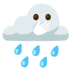 Wolke mit Regen + Gesicht mit offenen Augen und Hand über dem Mund