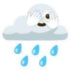 Wolke mit Regen + Gesicht mit durch die Finger linsendem Auge