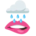 Wolke mit Regen + auf Lippe beißen