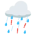 Wolke mit Regen + rotes Ausrufezeichen