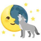 Wolf + Mondsichel mit Gesicht rechts