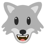 Wolf + grinsendes Gesicht mit großen Augen
