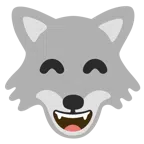 Wolf + grinsendes Gesicht mit lachenden Augen