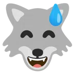 Wolf + grinsendes Gesicht mit Schweißtropfen