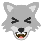 Wolf + Grinsegesicht mit zugekniffenen Augen