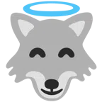 Wolf + lächelndes Gesicht mit Heiligenschein