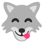 Wolf + sich die Lippen leckendes Gesicht
