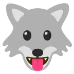 Wolf + Gesicht mit herausgestreckter Zunge
