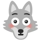 Wolf + errötetes Gesicht mit großen Augen