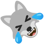 Wolf + sich vor Lachen auf dem Boden wälzen