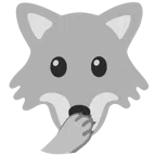 Wolf + Gesicht mit offenen Augen und Hand über dem Mund