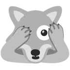 Wolf + Gesicht mit durch die Finger linsendem Auge