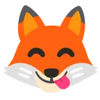 Fuchs + sich die Lippen leckendes Gesicht