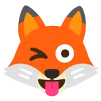 Fuchs + zwinkerndes Gesicht mit herausgestreckter Zunge