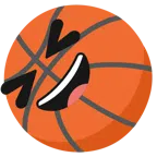 palla da pallacanestro + sorriso a bocca aperta con occhi chiusi