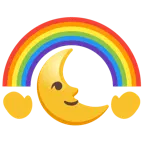 Mondsichel mit Gesicht rechts + Regenbogen