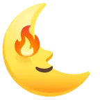Mondsichel mit Gesicht rechts + Feuer