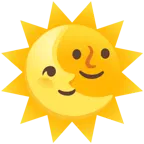 Sonne mit Gesicht + Mondsichel mit Gesicht rechts