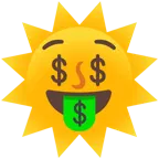 Sonne mit Gesicht + Gesicht mit Dollarzeichen