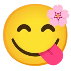 Kirschblüte + sich die Lippen leckendes Gesicht