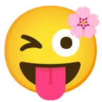 Kirschblüte + zwinkerndes Gesicht mit herausgestreckter Zunge