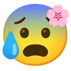 Kirschblüte + besorgtes Gesicht mit Schweißtropfen