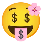 Kirschblüte + Gesicht mit Dollarzeichen