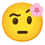 Kirschblüte + Gesicht mit hochgezogenen Augenbrauen