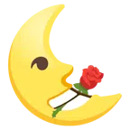 rosa + luna de cuarto menguante con cara