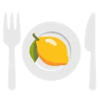 เลมอน + จานพร้อมส้อมและมีด