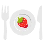 สตรอว์เบอร์รี่ + จานพร้อมส้อมและมีด