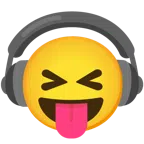 cuffie + faccina che strizza gli occhi e mostra la lingua