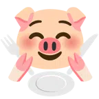 Schweinegesicht + Teller mit Messer und Gabel