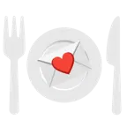 carta de amor + cuchillo y tenedor con un plato