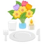 ramo de flores + cuchillo y tenedor con un plato