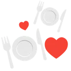 corazones giratorios + cuchillo y tenedor con un plato