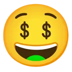 faccina con un gran sorriso + faccina avida di denaro
