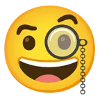 faccina con un gran sorriso + faccina con monocolo