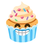 beaming face with smiling eyes + cupcake