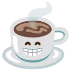 beaming face with smiling eyes + hot beverage