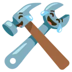 face with tears of joy + hammer and wrench