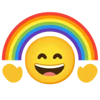 grinning face with smiling eyes + rainbow